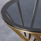 Round Glass-Top Side Table with Dark Tint Tempered Glass & Silver or Gold Stainless Steel Circular Spiral Frame - Revel Sofa 