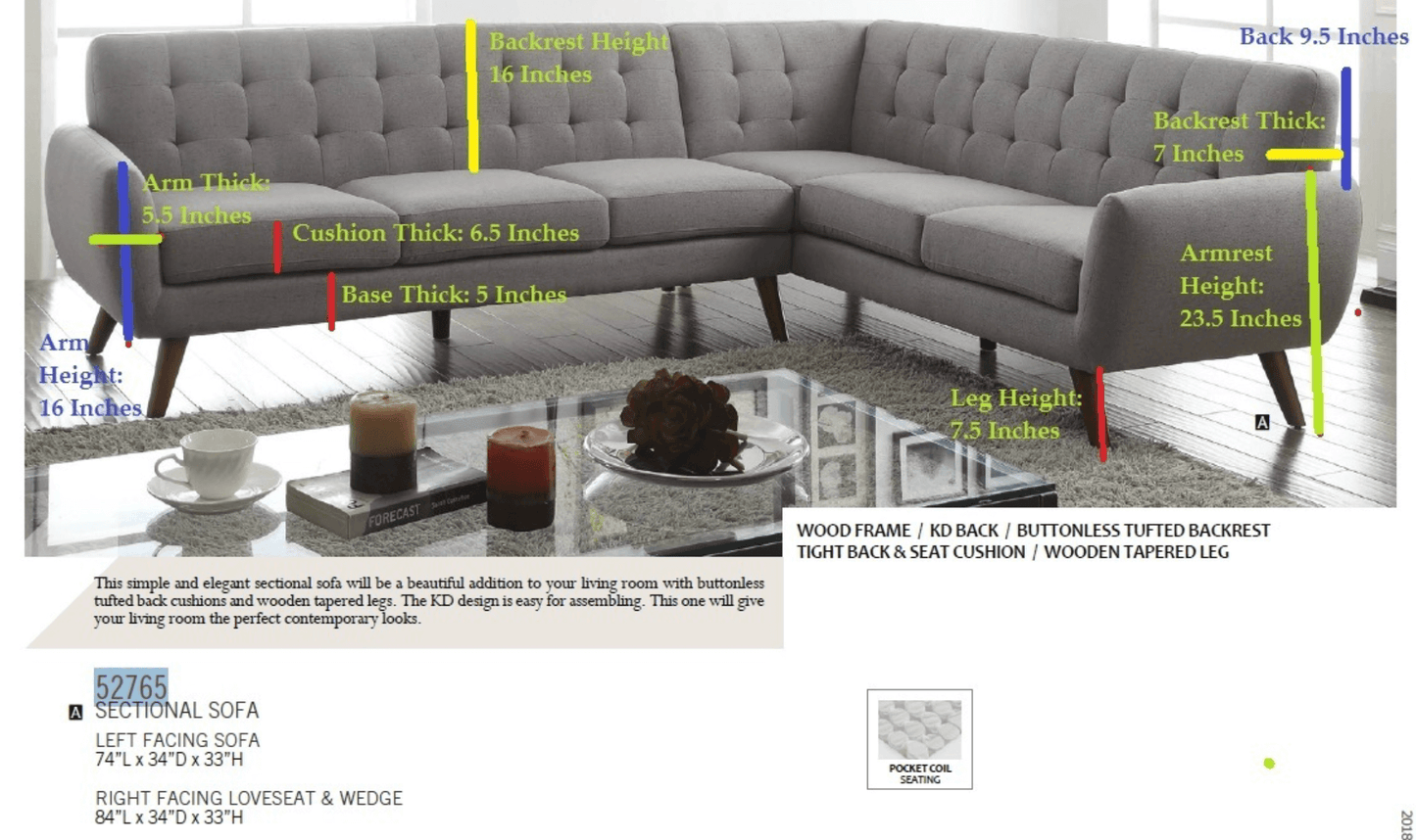 Essick MCM Corner Sectional Tufted Sofa 108" - Revel Sofa 