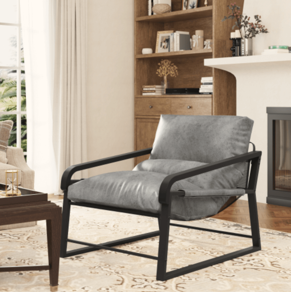 Modern Metal Frame Accent Lounge Chair, Comfy Armchair - Brown, Beige or Gray - Revel Sofa 