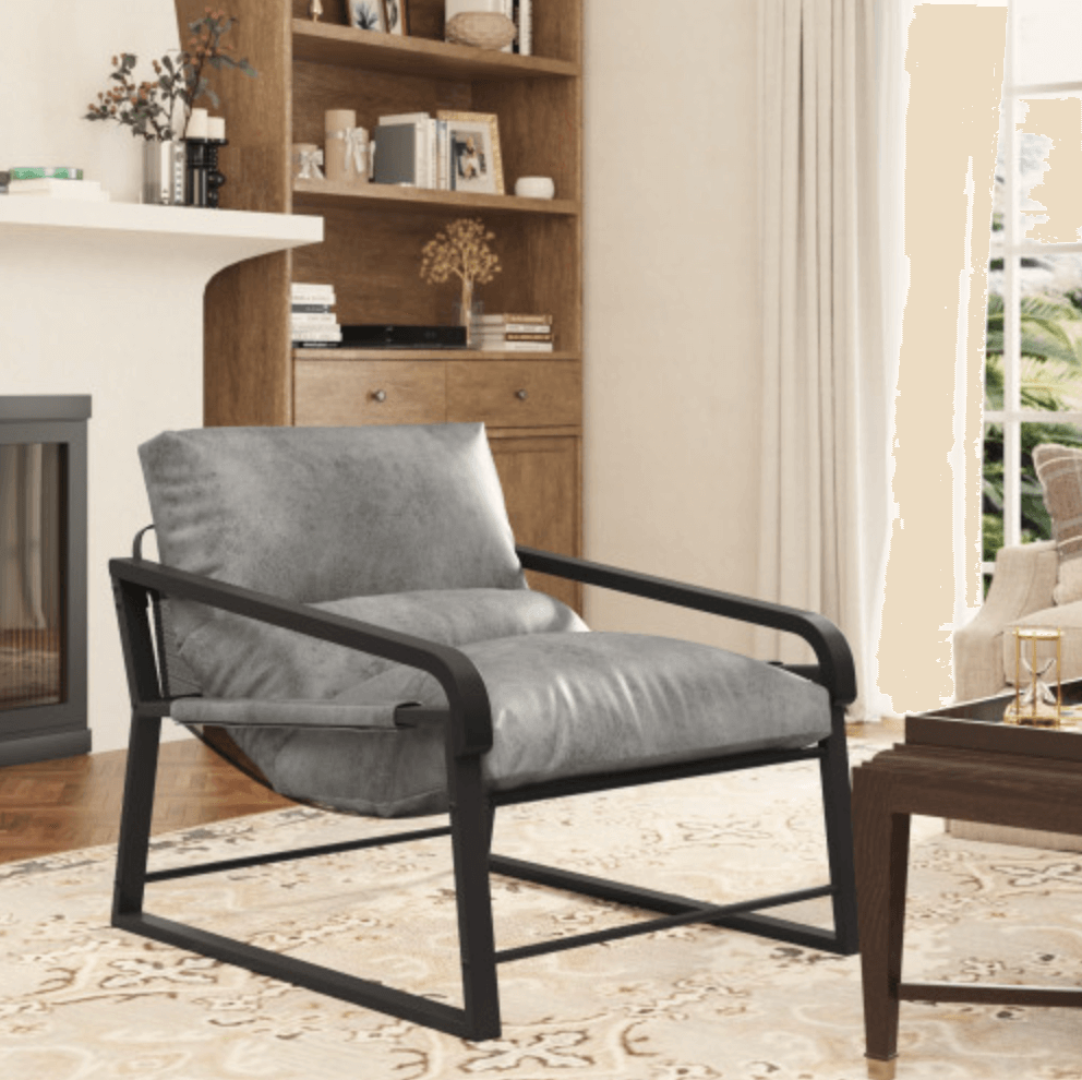 Modern Metal Frame Accent Lounge Chair, Comfy Armchair - Brown, Beige or Gray - Revel Sofa 