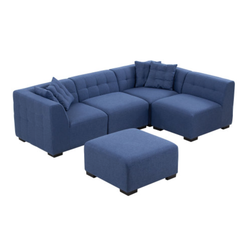 Modular Tufted 5pc. Sectional Sofa with Ottoman Fully Customizable, Green or Blue 140" - Revel Sofa 