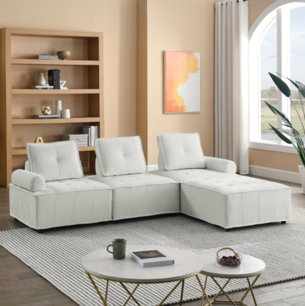 Modular Sectional Sofa Wrapped in Soft Chenille Fabric 99” - Revel Sofa 