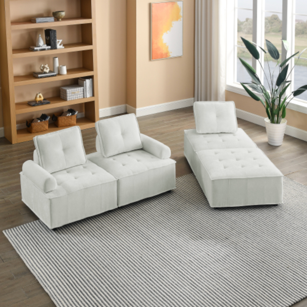 Modular Sectional Sofa Wrapped in Soft Chenille Fabric 99” - Revel Sofa 