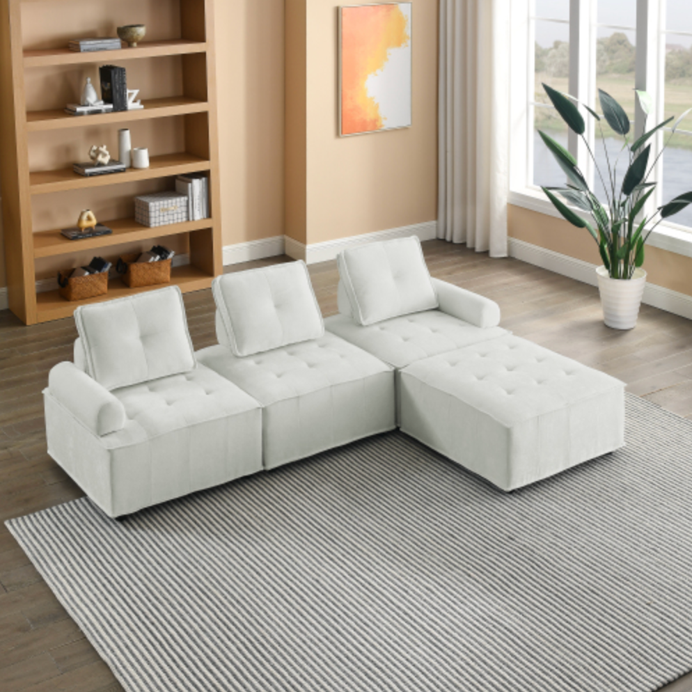 Modular Sectional Sofa Wrapped in Soft Chenille Fabric 99” - Revel Sofa 