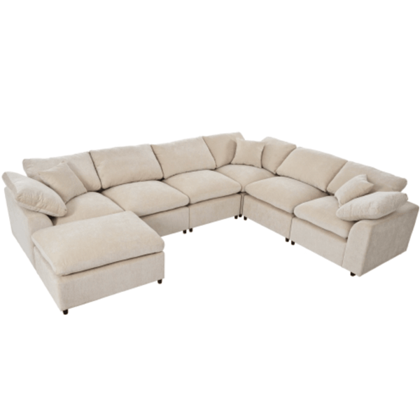 Modern Low Profile Modular U-Shaped Sectional Sofa with Ottoman in Gray or Beige 129 - Revel Sofa 