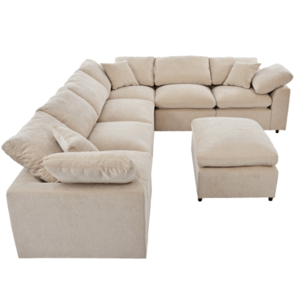 Modern Low Profile Modular U-Shaped Sectional Sofa with Ottoman in Gray or Beige 129" - Revel Sofa 