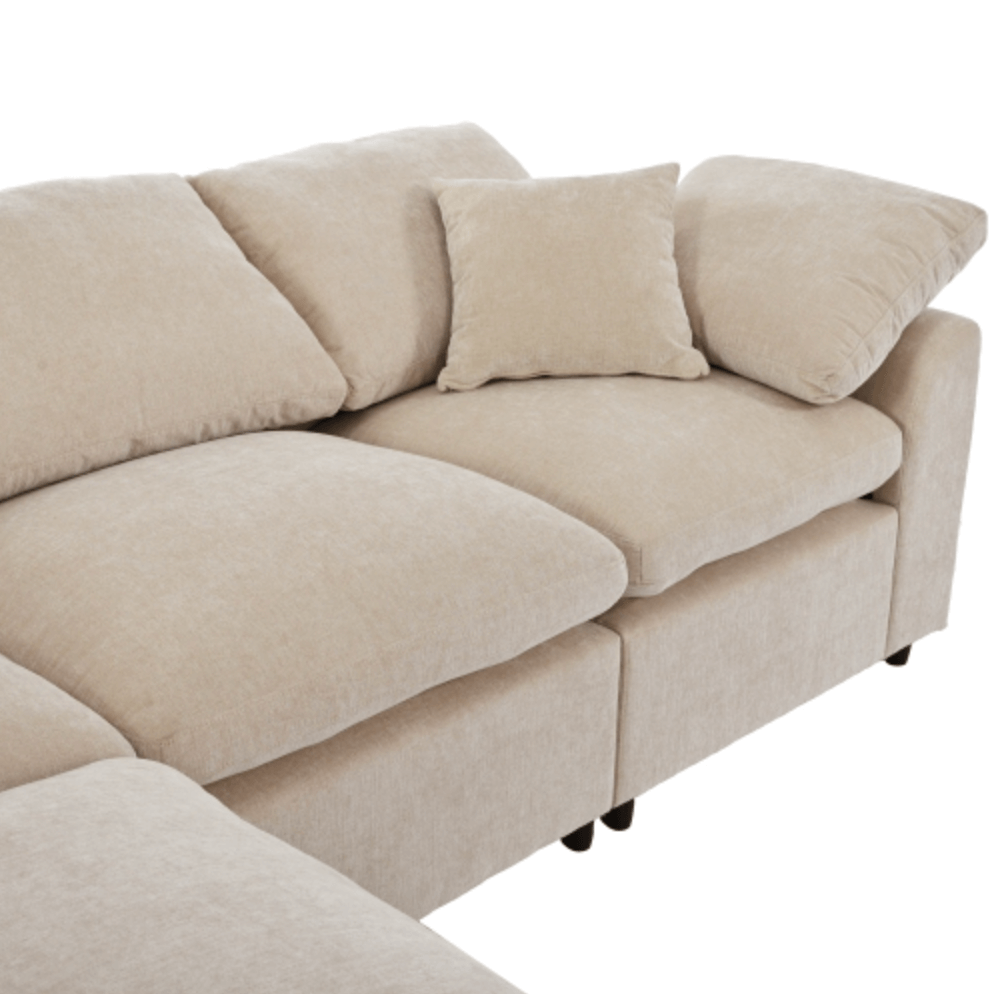 Modern Low Profile Modular U-Shaped Sectional Sofa with Ottoman in Gray or Beige 129" - Revel Sofa 