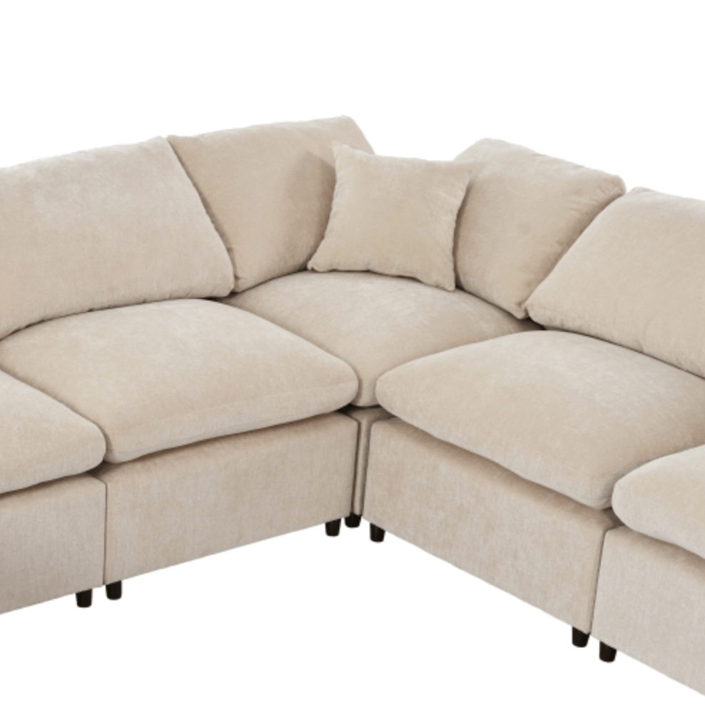 Modern Low Profile Modular U-Shaped Sectional Sofa with Ottoman in Gray or Beige 129" - Revel Sofa 
