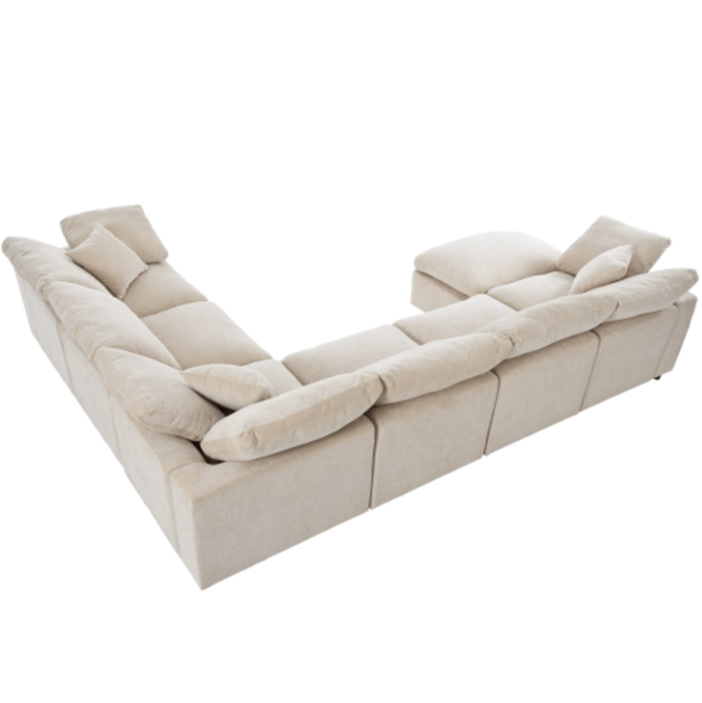 Modern Low Profile Modular U-Shaped Sectional Sofa with Ottoman in Gray or Beige 129" - Revel Sofa 