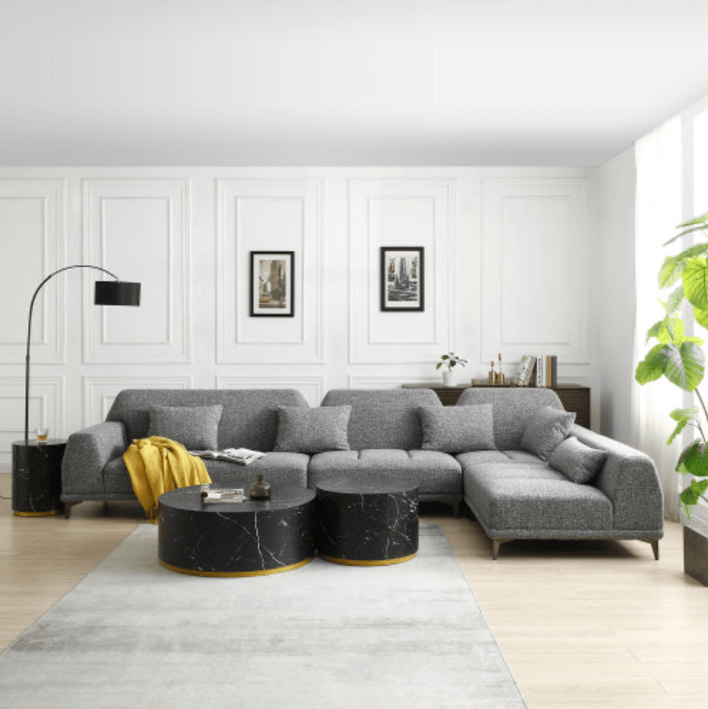 Modern Tufted Customizable Modular Sectional Sofa in Gray 147" - Revel Sofa 