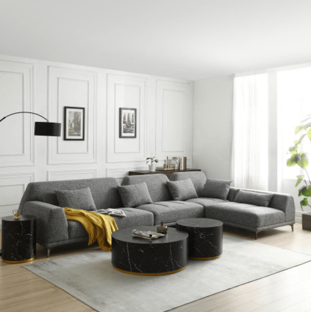 Modern Tufted Customizable Modular Sectional Sofa in Gray 147" - Revel Sofa 