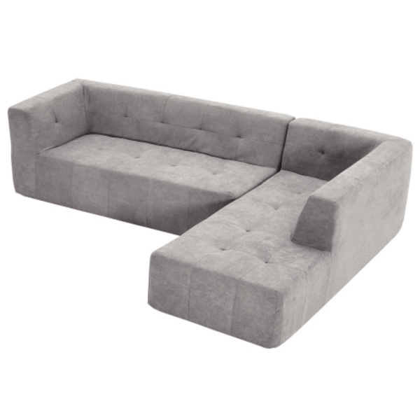 Modern Tufted Chaise Corner L-Shape Sectional Sofa in Beige, Gray or Green 110 - Revel Sofa 