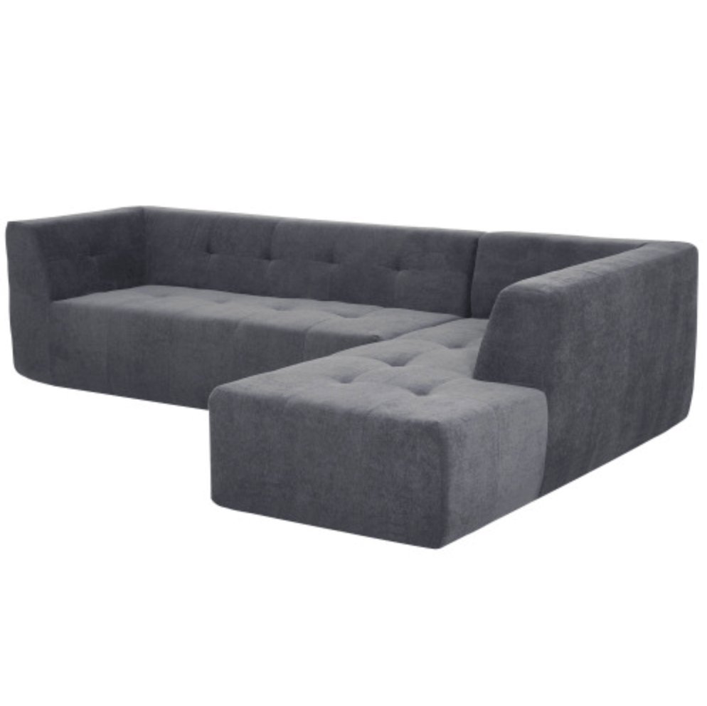 Modern Tufted Chaise Corner L-Shape Sectional Sofa in Beige, Gray or Green 110" - Revel Sofa 