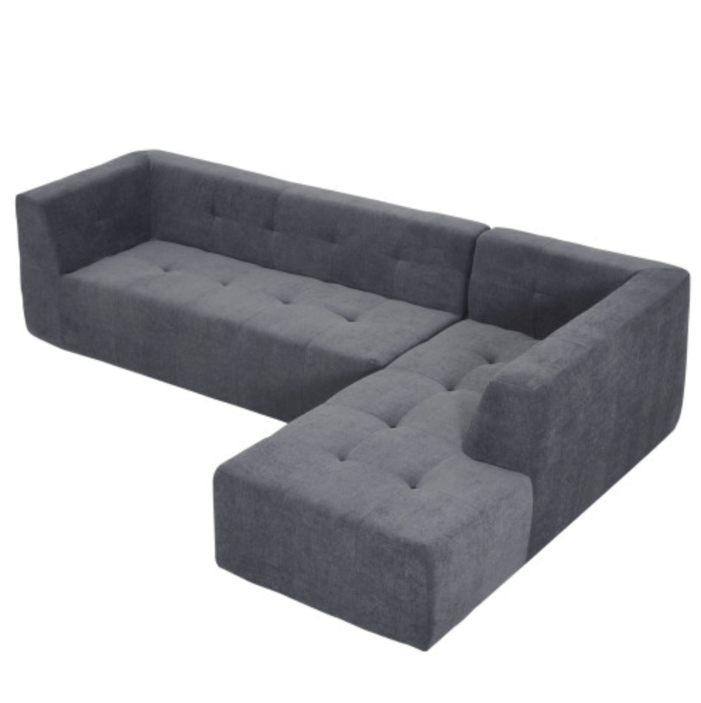 Modern Tufted Chaise Corner L-Shape Sectional Sofa in Beige, Gray or Green 110" - Revel Sofa 