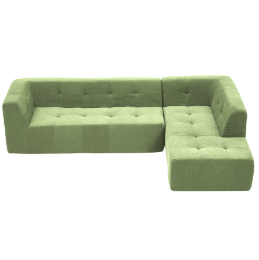 Modern Tufted Chaise Corner L-Shape Sectional Sofa in Beige, Gray or Green 110" - Revel Sofa 