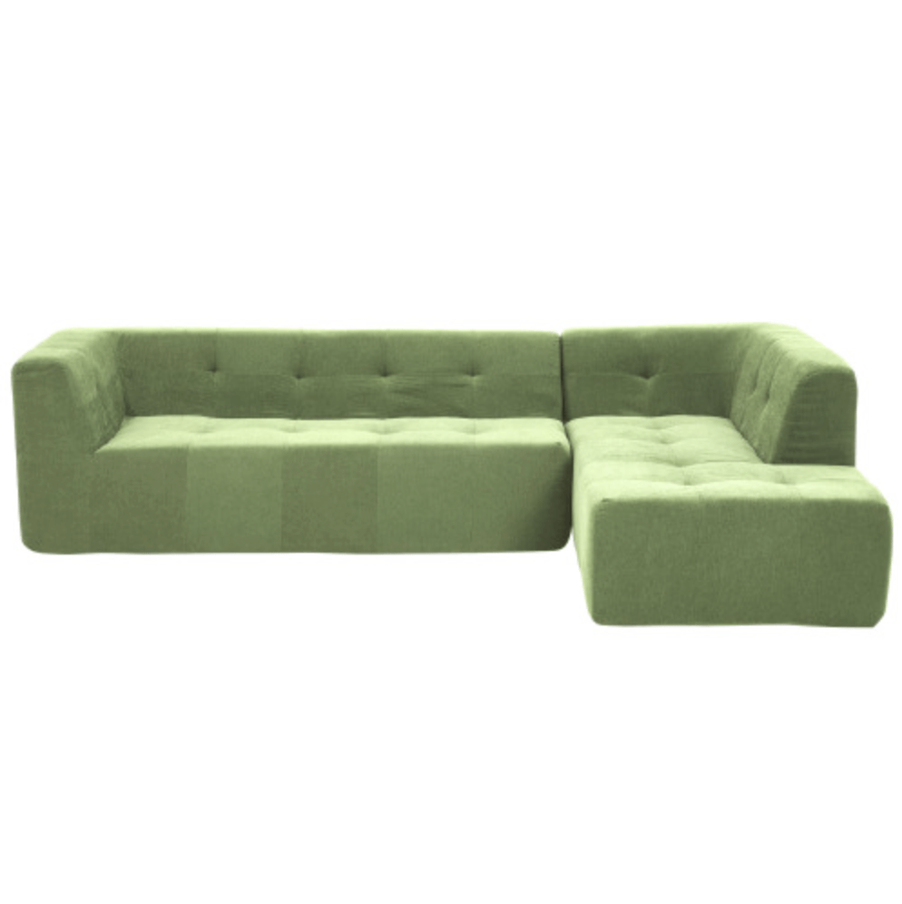 Modern Tufted Chaise Corner L-Shape Sectional Sofa in Beige, Gray or Green 110" - Revel Sofa 