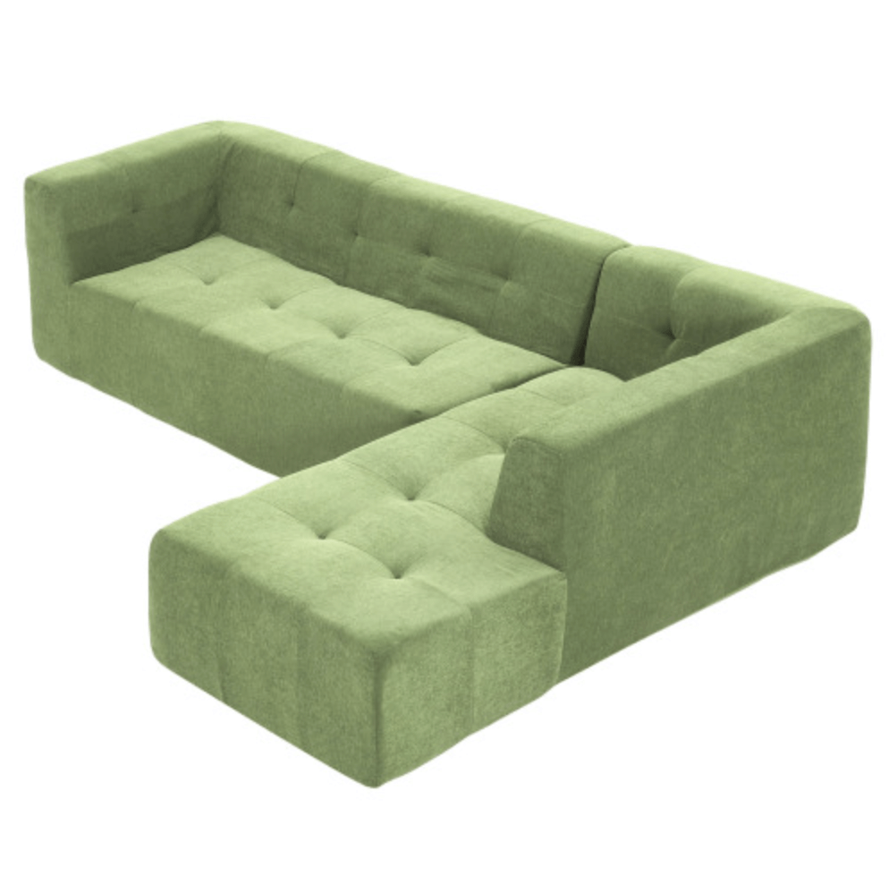 Modern Tufted Chaise Corner L-Shape Sectional Sofa in Beige, Gray or Green 110" - Revel Sofa 