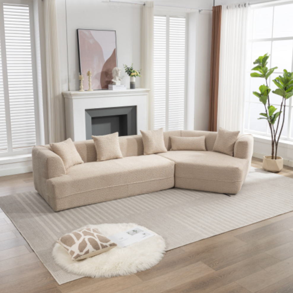 Modular Sectional Modern Minimalist Boucle Sofa, White or Beige 125" - Revel Sofa 