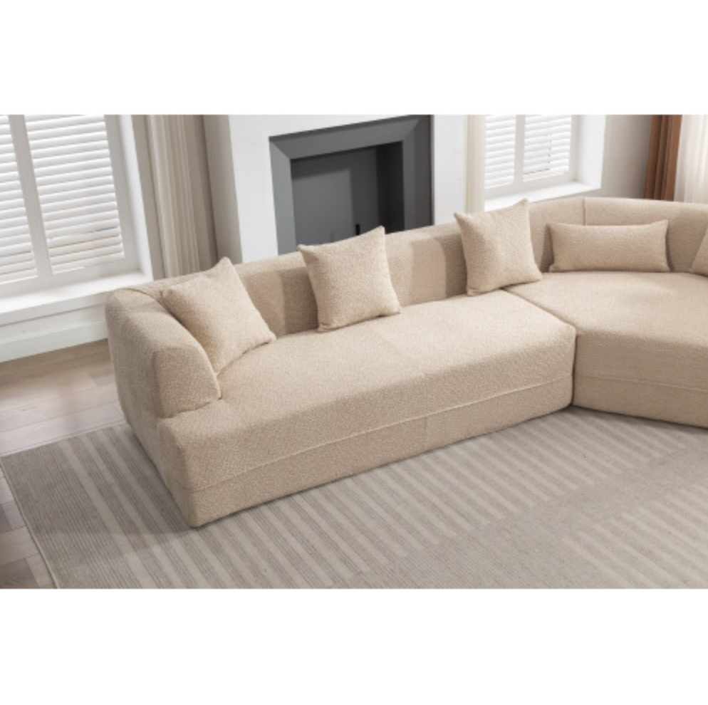 Modular Sectional Modern Minimalist Boucle Sofa, White or Beige 125" - Revel Sofa 