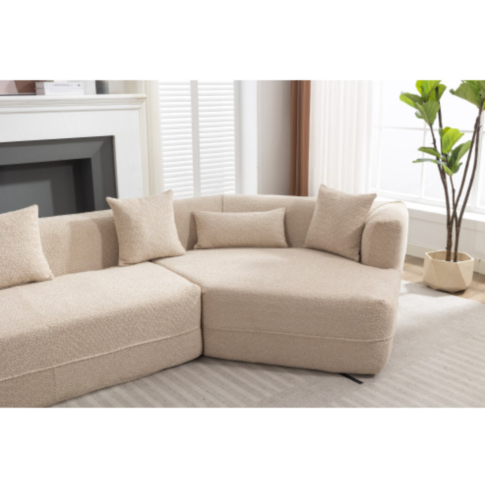 Modular Sectional Modern Minimalist Boucle Sofa, White or Beige 125" - Revel Sofa 