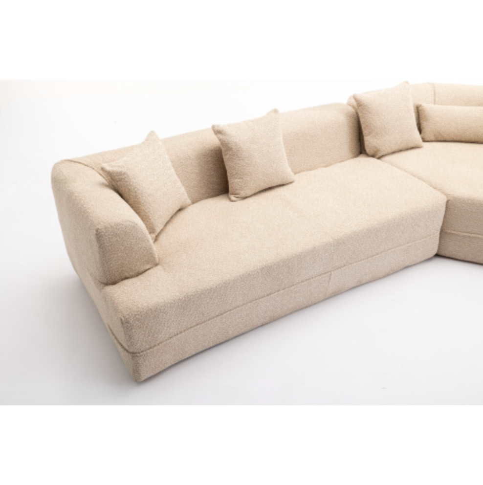 Modular Sectional Modern Minimalist Boucle Sofa, White or Beige 125" - Revel Sofa 