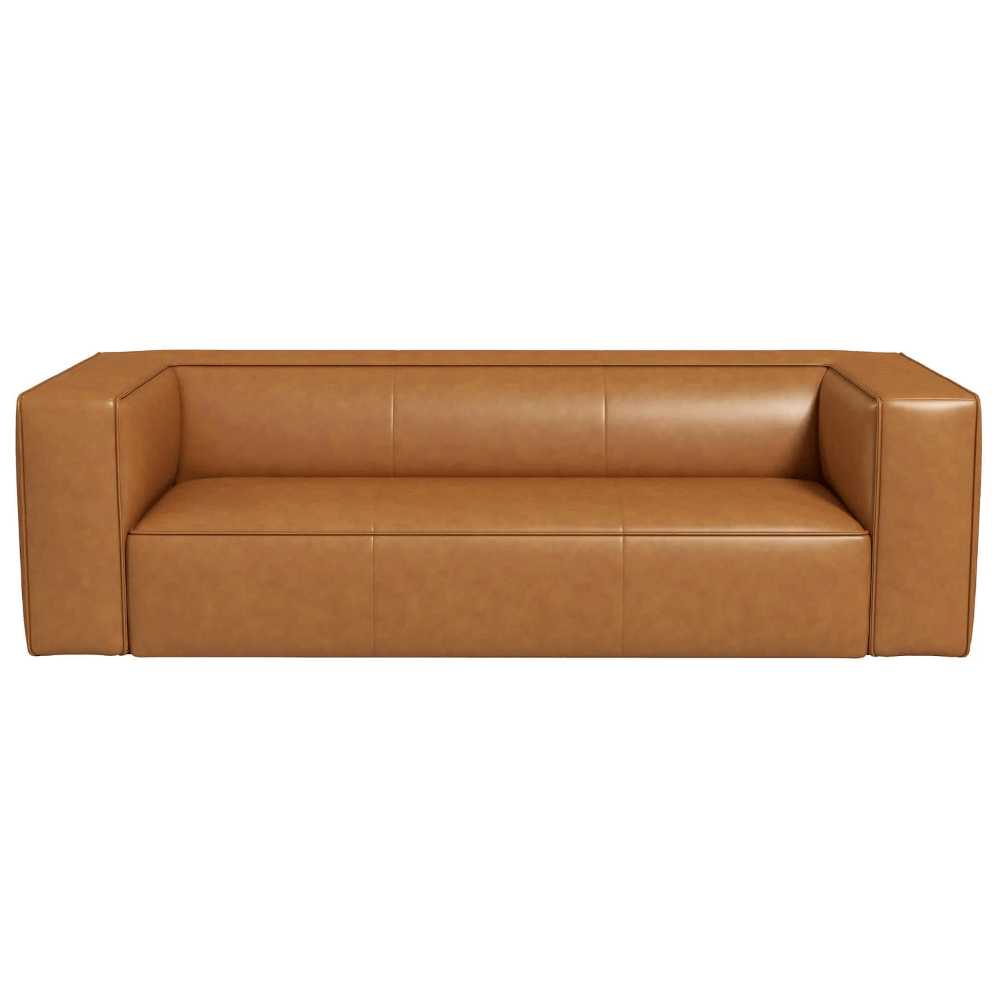 Colton Modern Contemporary Genuine Tan Leather Couch 92" - Revel Sofa 