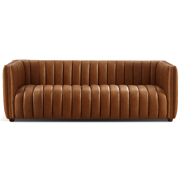 April Channel Tufted Sofa in Genuine Leather or Beige Boucle 86