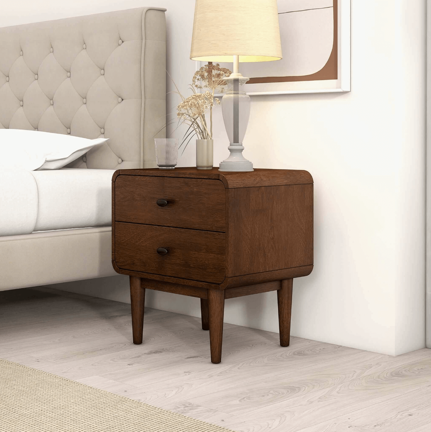 Alexa MCM Styled Wood Nightstand 2 Drawer - Revel Sofa 