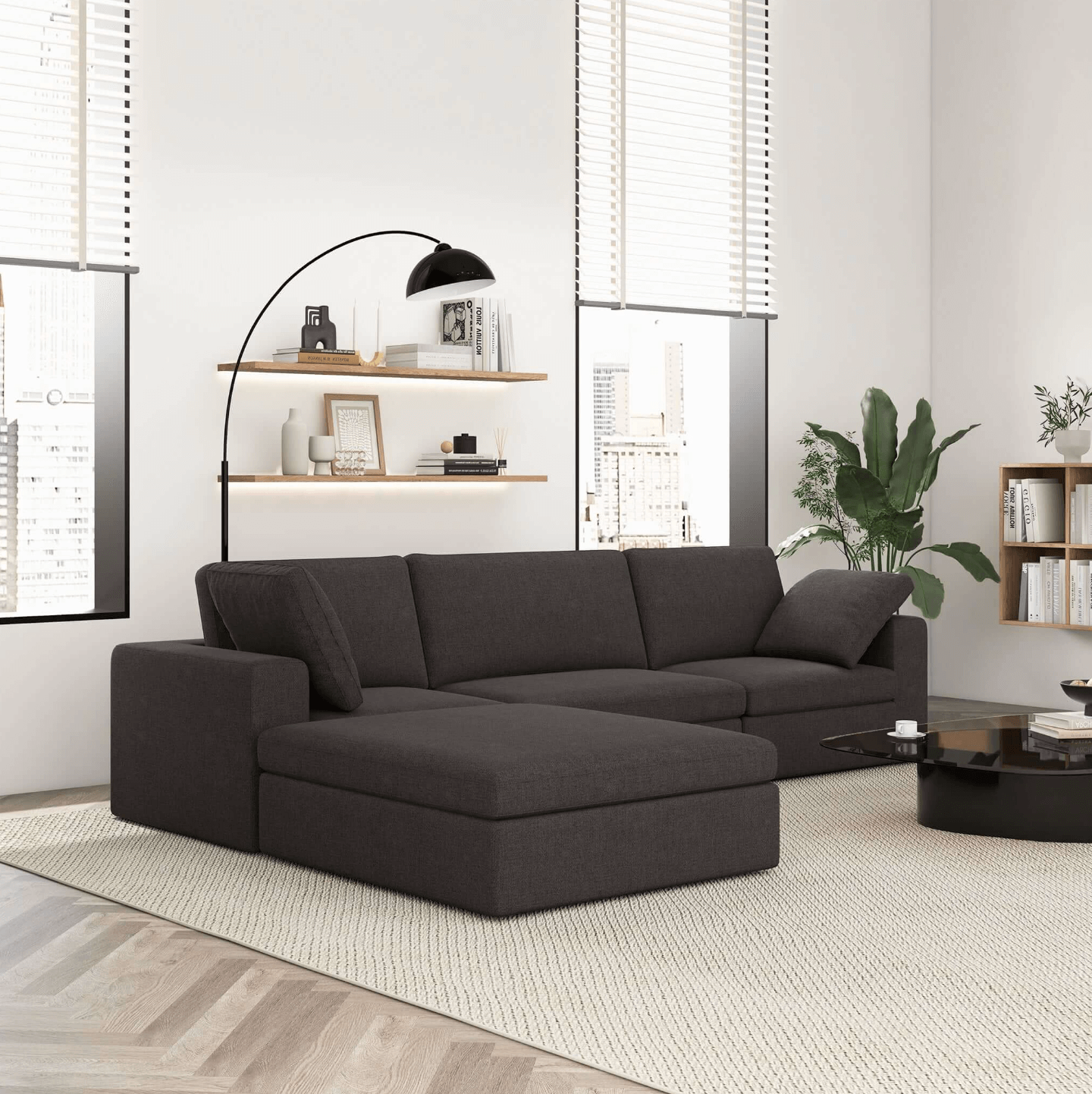 Cecilia Modular Sectional Sofa with Reversible Chaise, Dark Gray 121" - Revel Sofa 