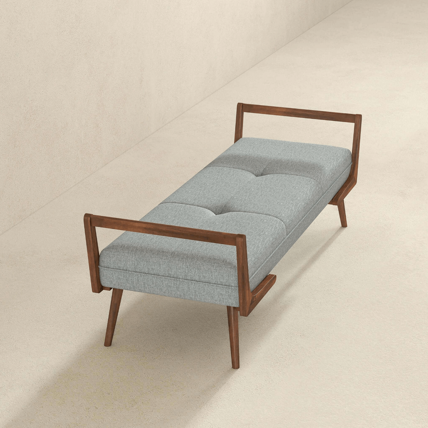 Cora MCM Style Gray Upholstered Fabric Bench - Revel Sofa 