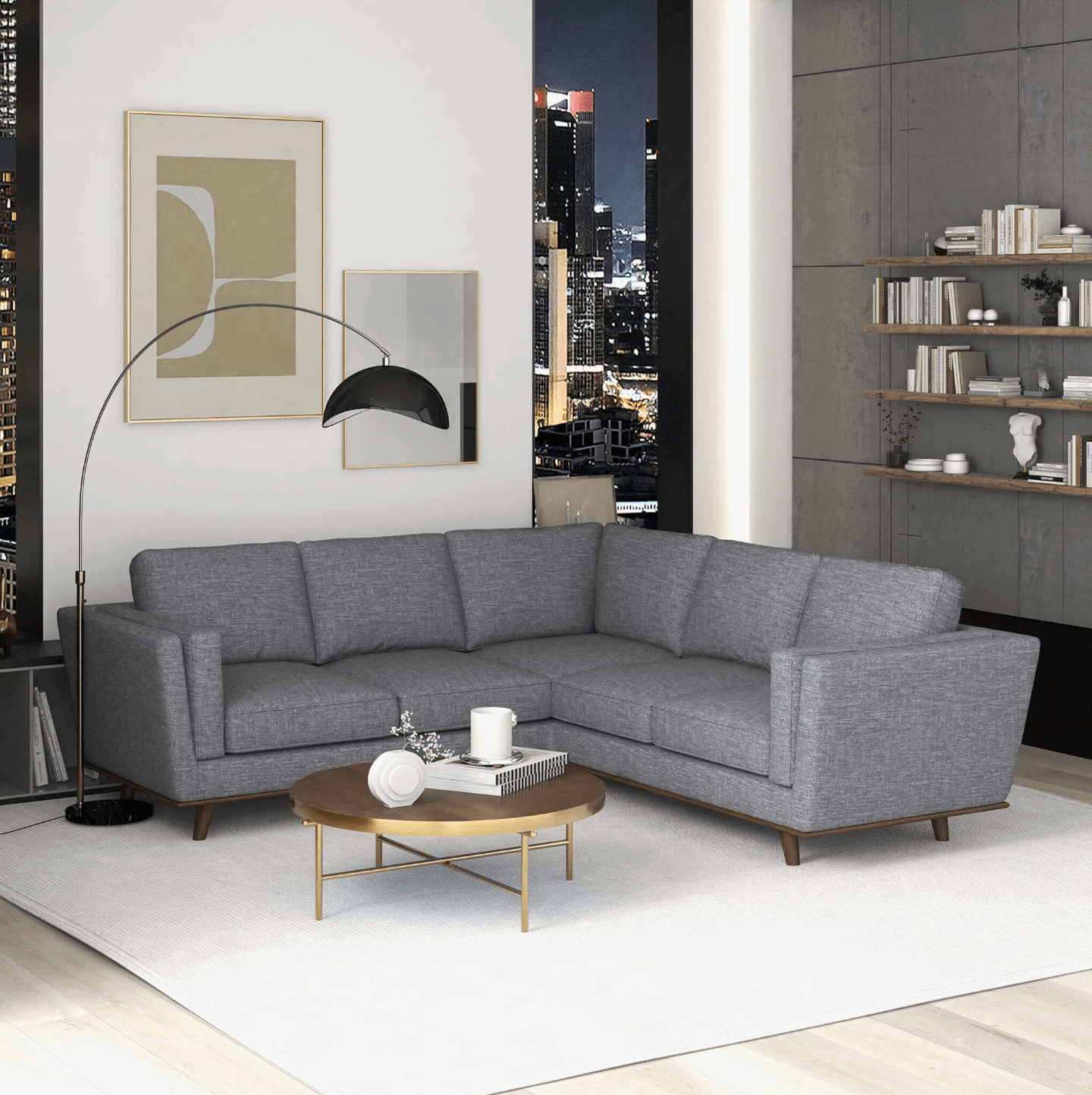 Erman MCM Styled Corner Sectional Sofa, Gray 89" - Revel Sofa 