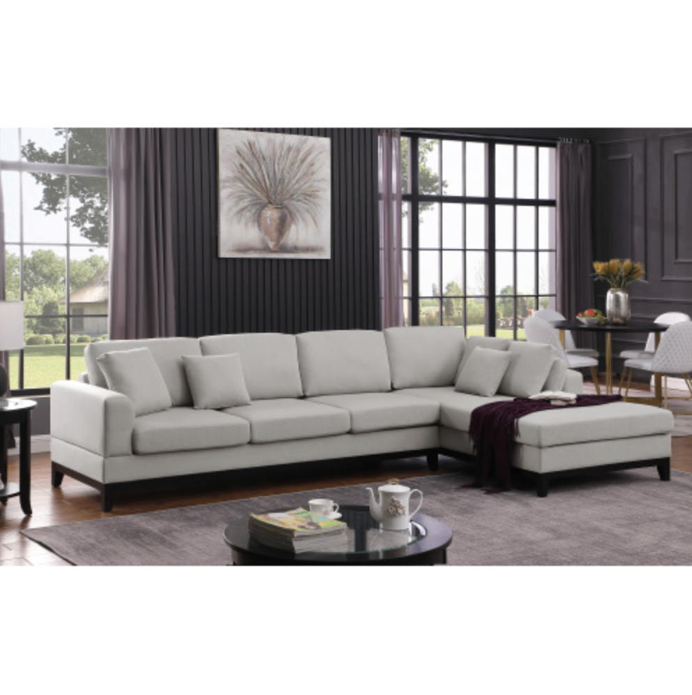 Redford MCM Light Gray Linen Fabric Sectional Sofa with Right Facing Chaise - Revel Sofa 