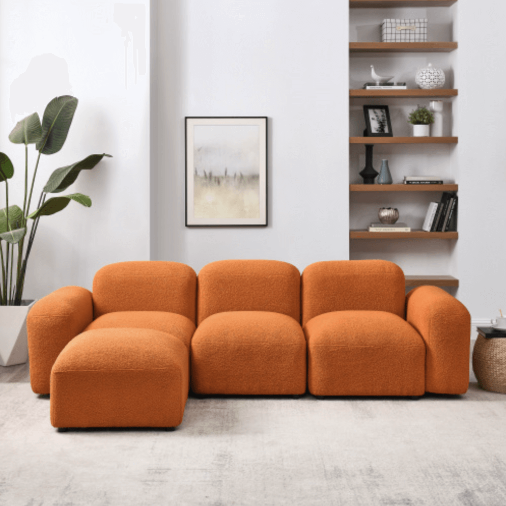 Contemporary Modular Sectional Sofa in Teddy Fabric with Ottoman (4pc) 95" - Revel Sofa 