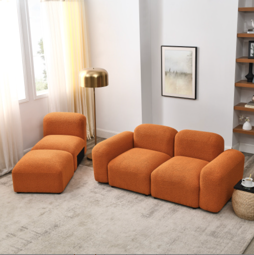 Contemporary Modular Sectional Sofa in Teddy Fabric with Ottoman (4pc) 95" - Revel Sofa 