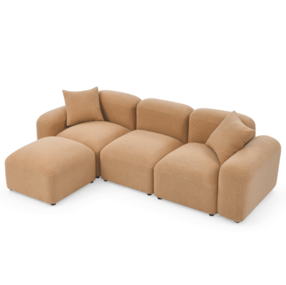 Contemporary Modular Sectional Sofa in Teddy Fabric with Ottoman (4pc) 95" - Revel Sofa 