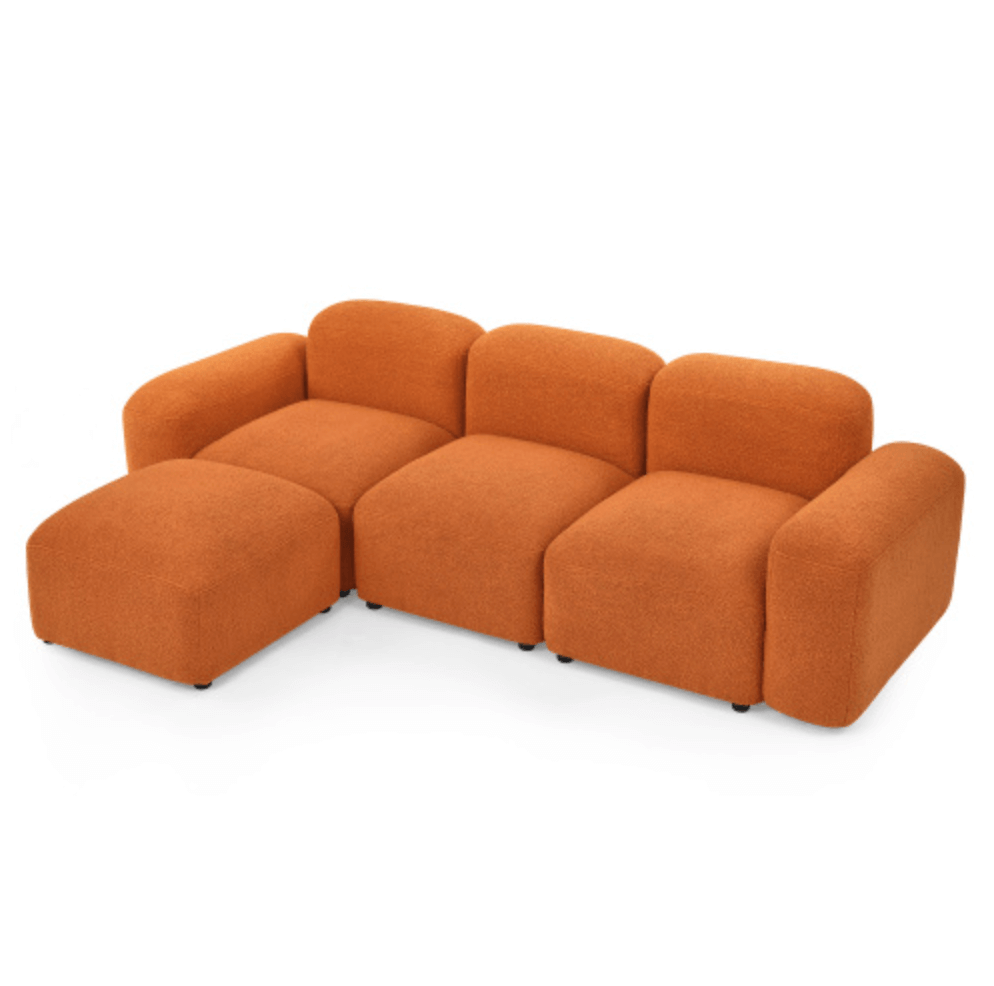 Contemporary Modular Sectional Sofa in Teddy Fabric with Ottoman (4pc) 95" - Revel Sofa 