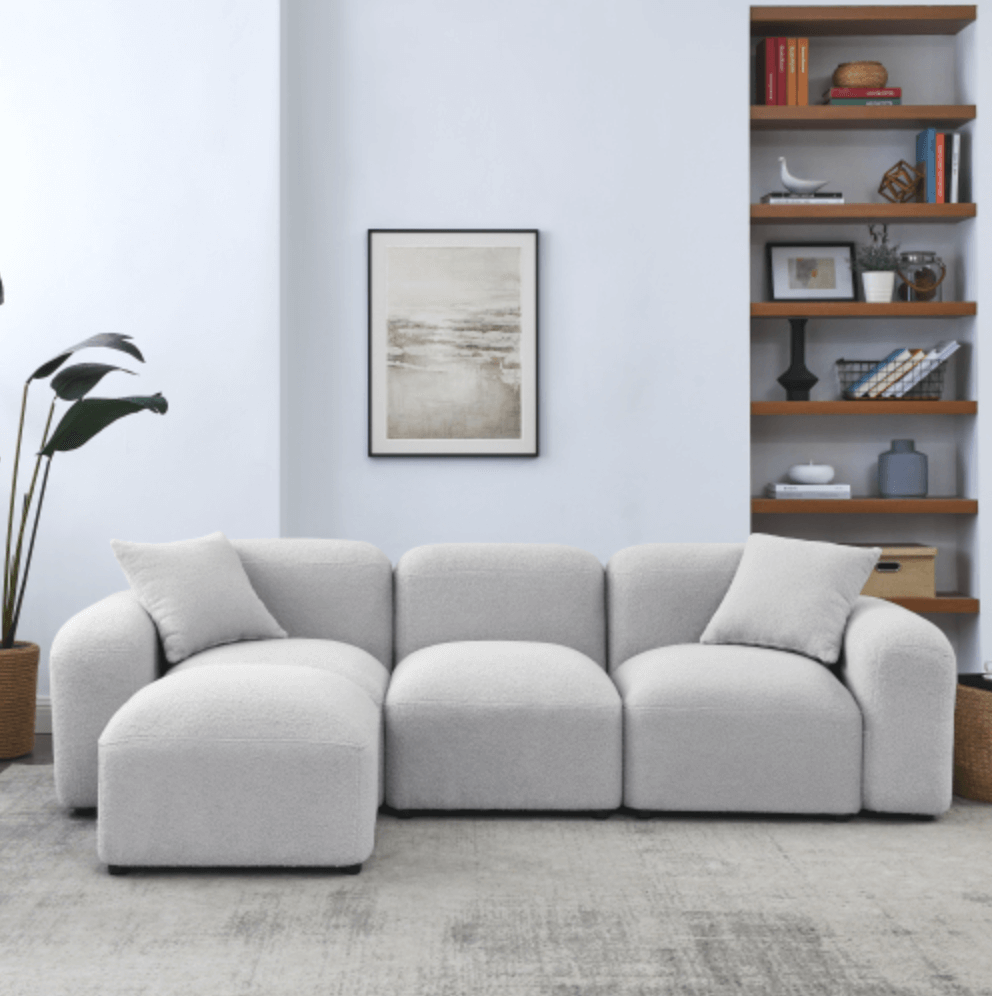 Contemporary Modular Sectional Sofa in Teddy Fabric with Ottoman (4pc) 95" - Revel Sofa 