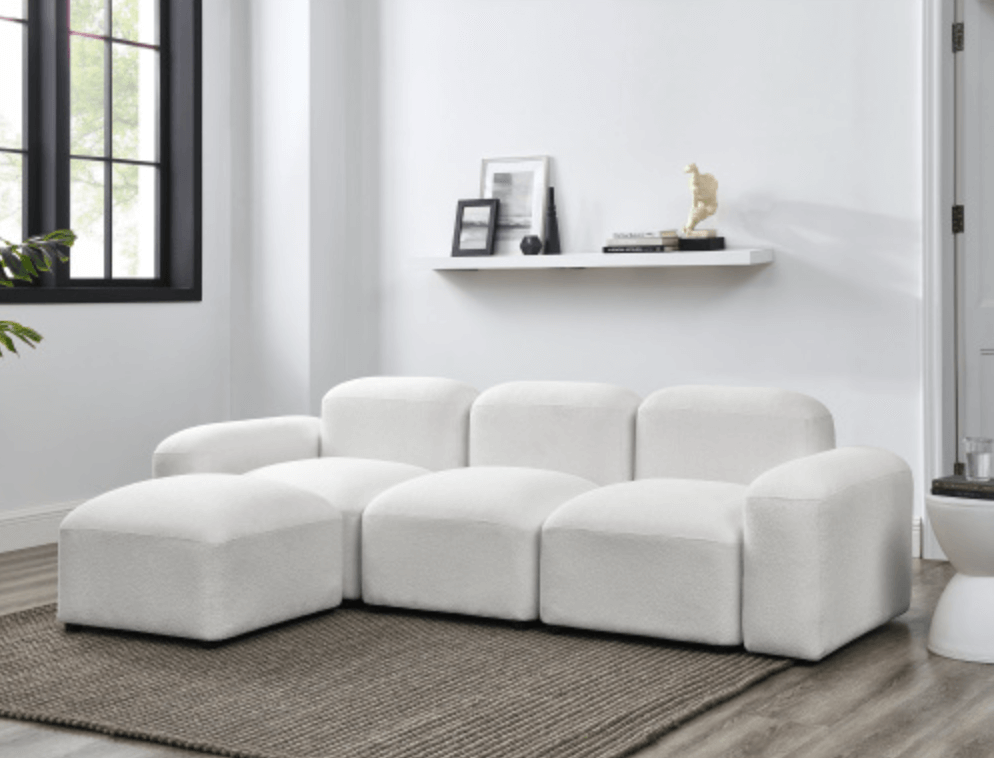 Contemporary Modular Sectional Sofa in Teddy Fabric with Ottoman (4pc) 95" - Revel Sofa 