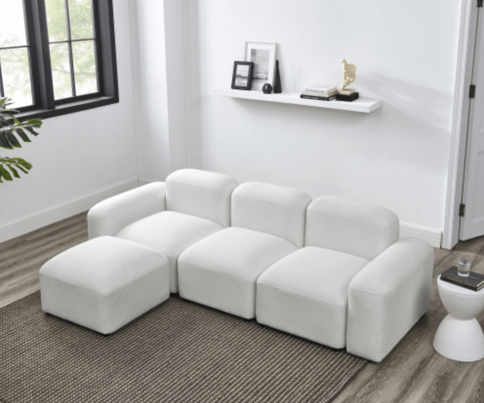 Contemporary Modular Sectional Sofa in Teddy Fabric with Ottoman (4pc) 95" - Revel Sofa 