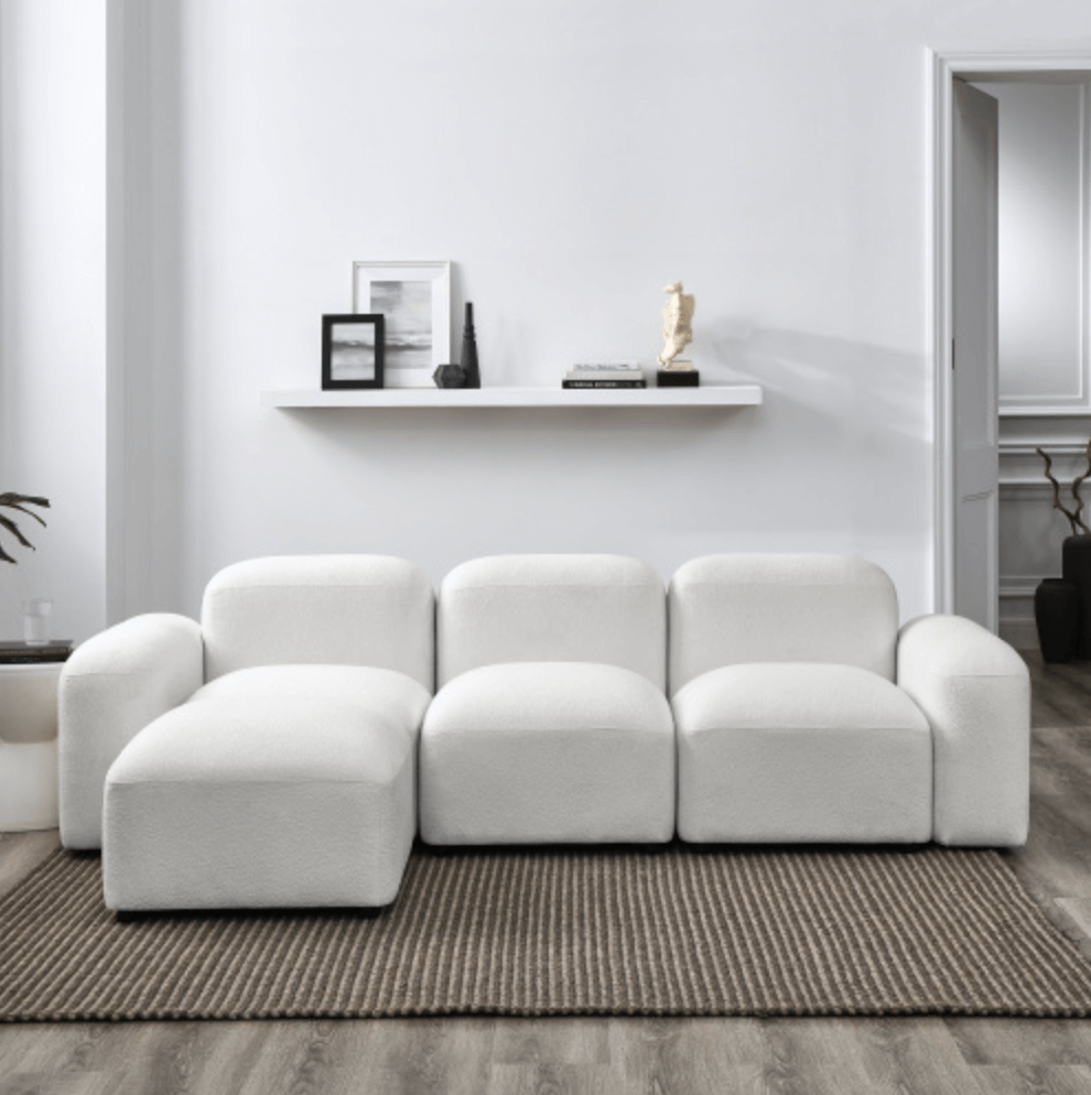 Contemporary Modular Sectional Sofa in Teddy Fabric with Ottoman (4pc) 95" - Revel Sofa 