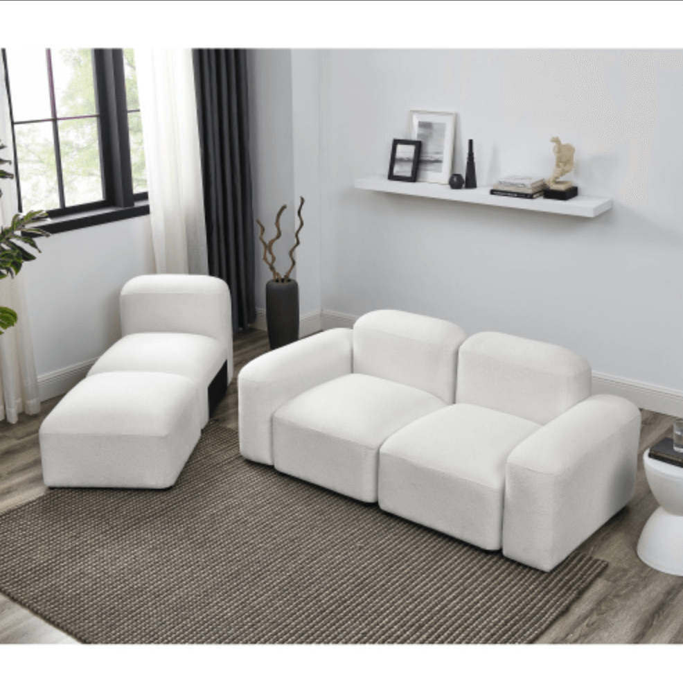 Contemporary Modular Sectional Sofa in Teddy Fabric with Ottoman (4pc) 95" - Revel Sofa 