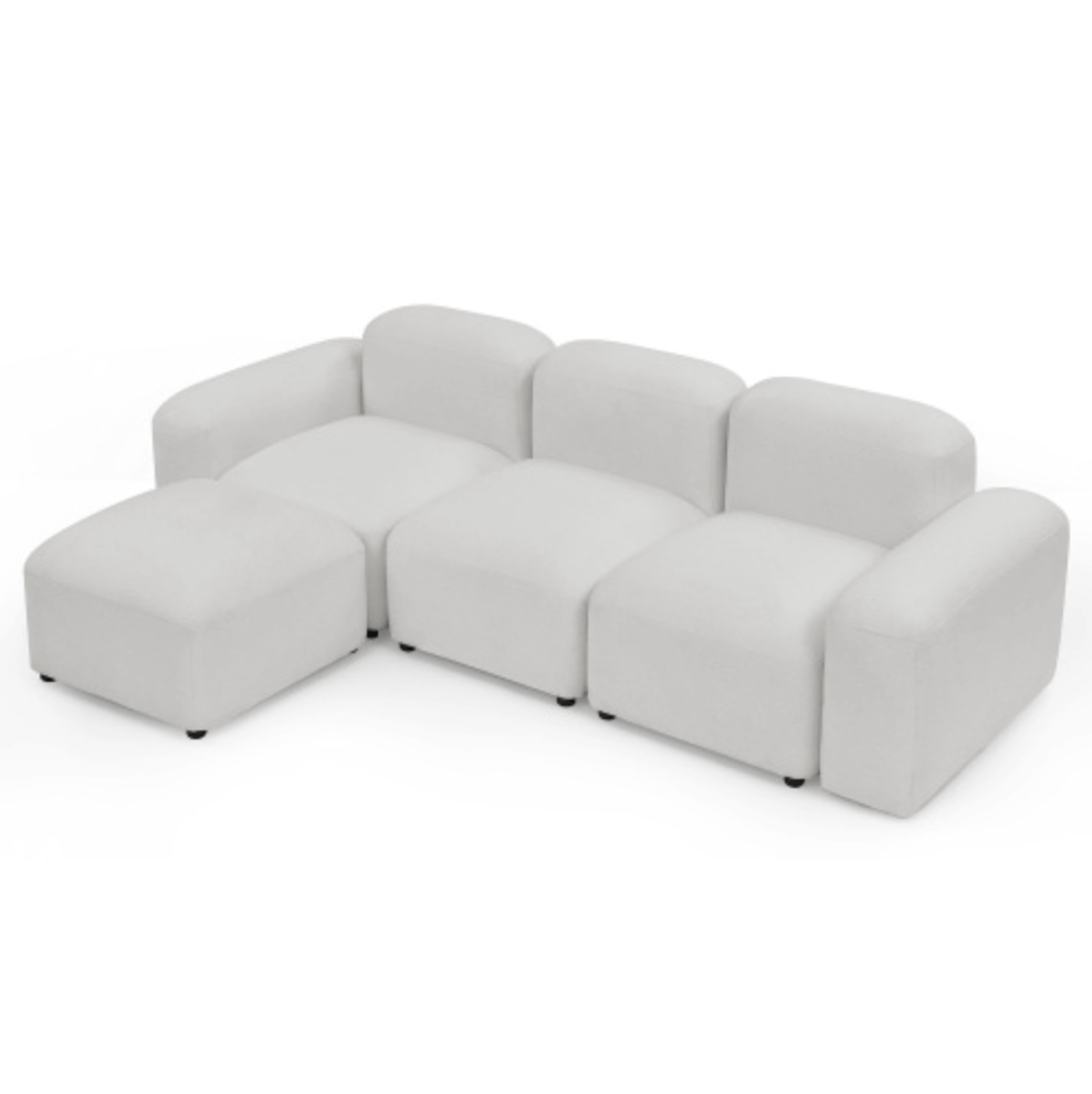 Contemporary Modular Sectional Sofa in Teddy Fabric with Ottoman (4pc) 95" - Revel Sofa 