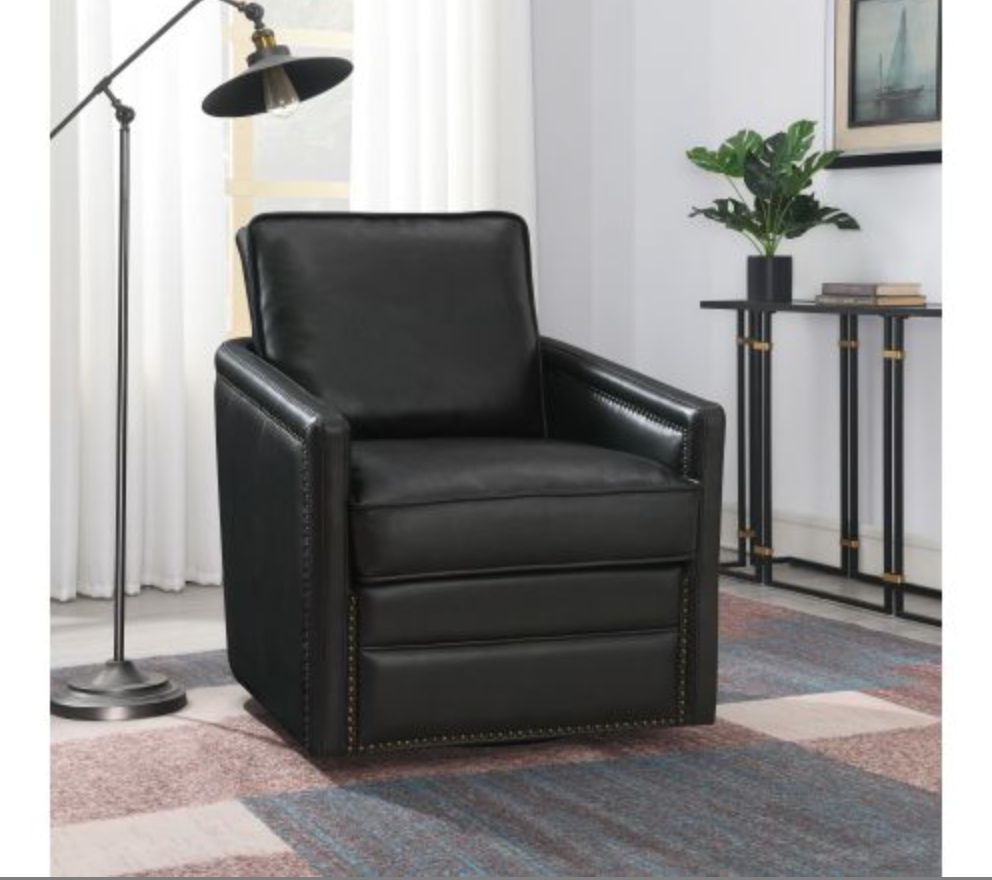 Rocha MCM Square Arm Accent Swivel Chair, Brown or Black Leather Aire - Revel Sofa 