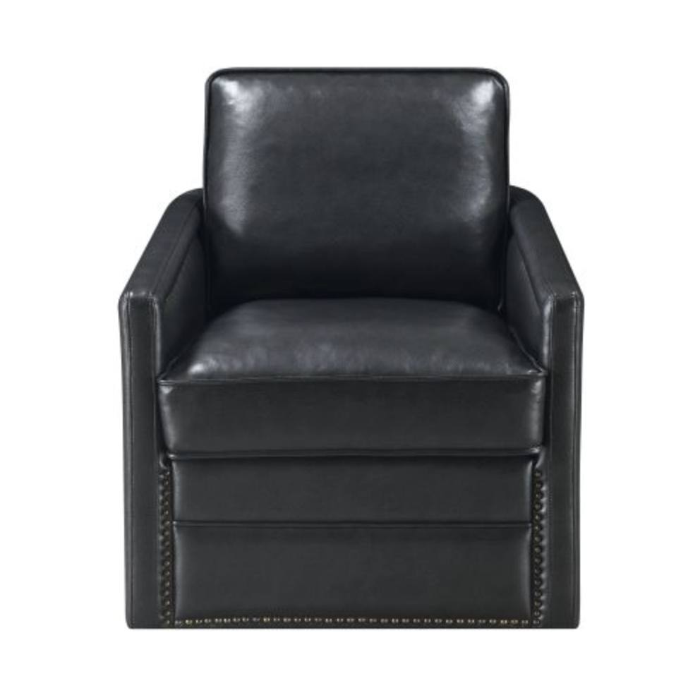 Rocha MCM Square Arm Accent Swivel Chair, Brown or Black Leather Aire - Revel Sofa 