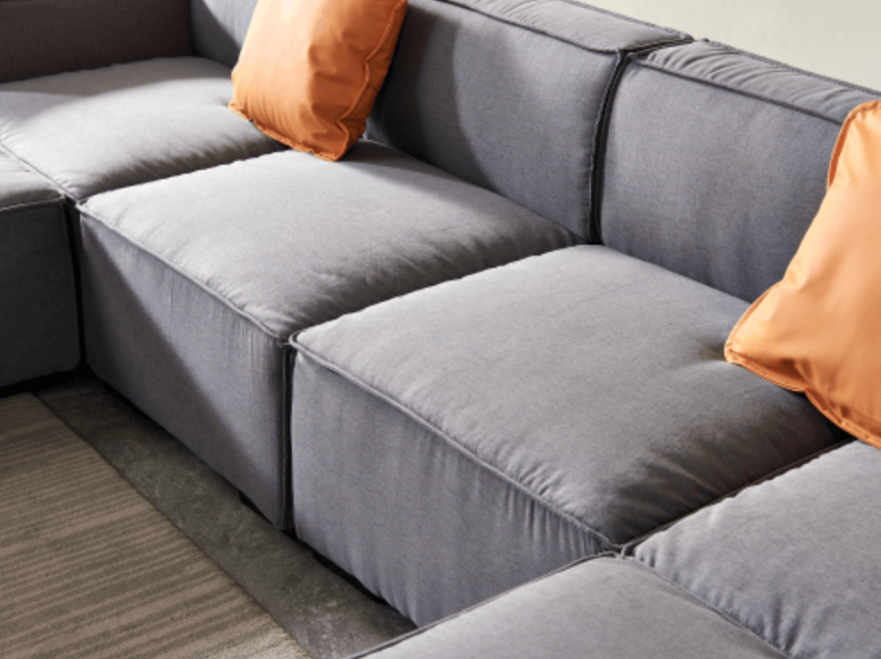 Modern Minimalist Modular U Shape Dual Chaise Sectional Fabric Sofa, Beige or Gray 131" - Revel Sofa 