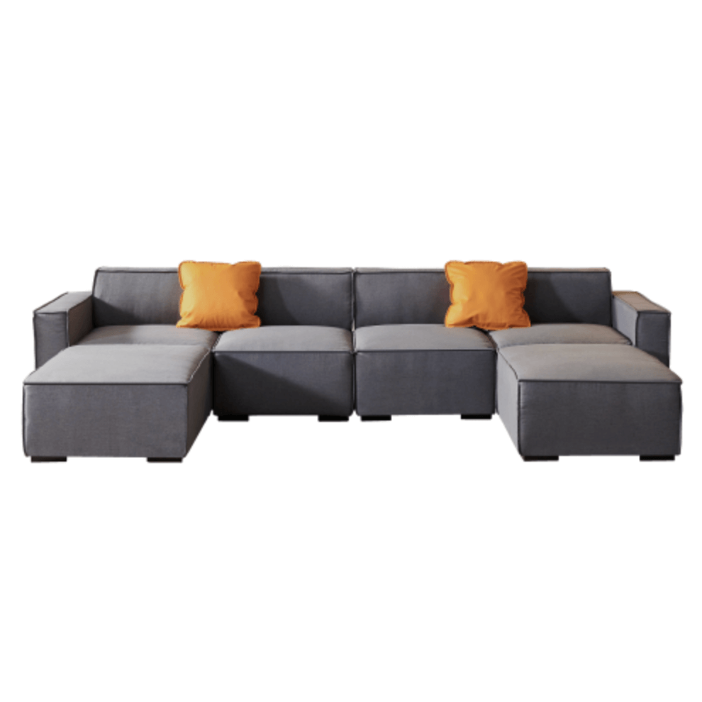 Modern Minimalist Modular U Shape Dual Chaise Sectional Fabric Sofa, Beige or Gray 131" - Revel Sofa 