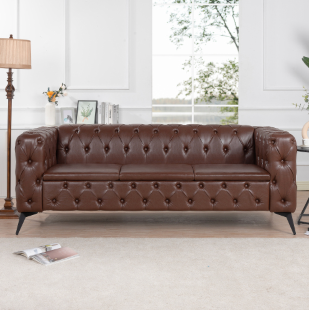 Styled Button-Tufted Square Arm Sofa, 3 Seater 84” - Revel Sofa 