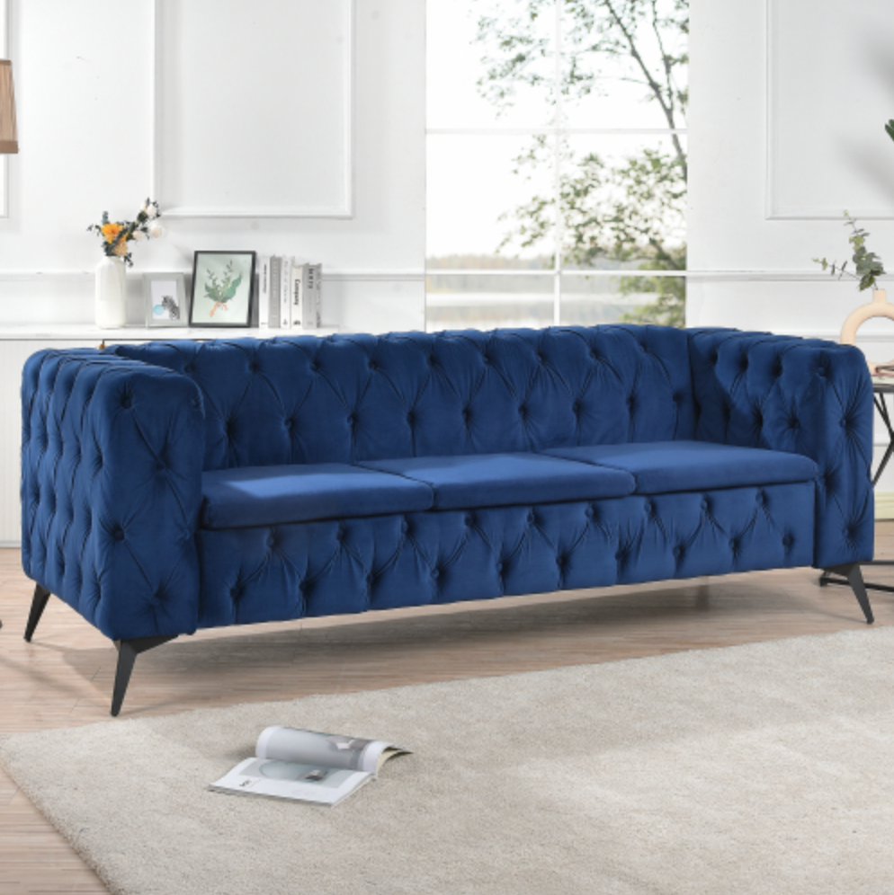 Styled Button-Tufted Square Arm Sofa, 3 Seater 84” - Revel Sofa 