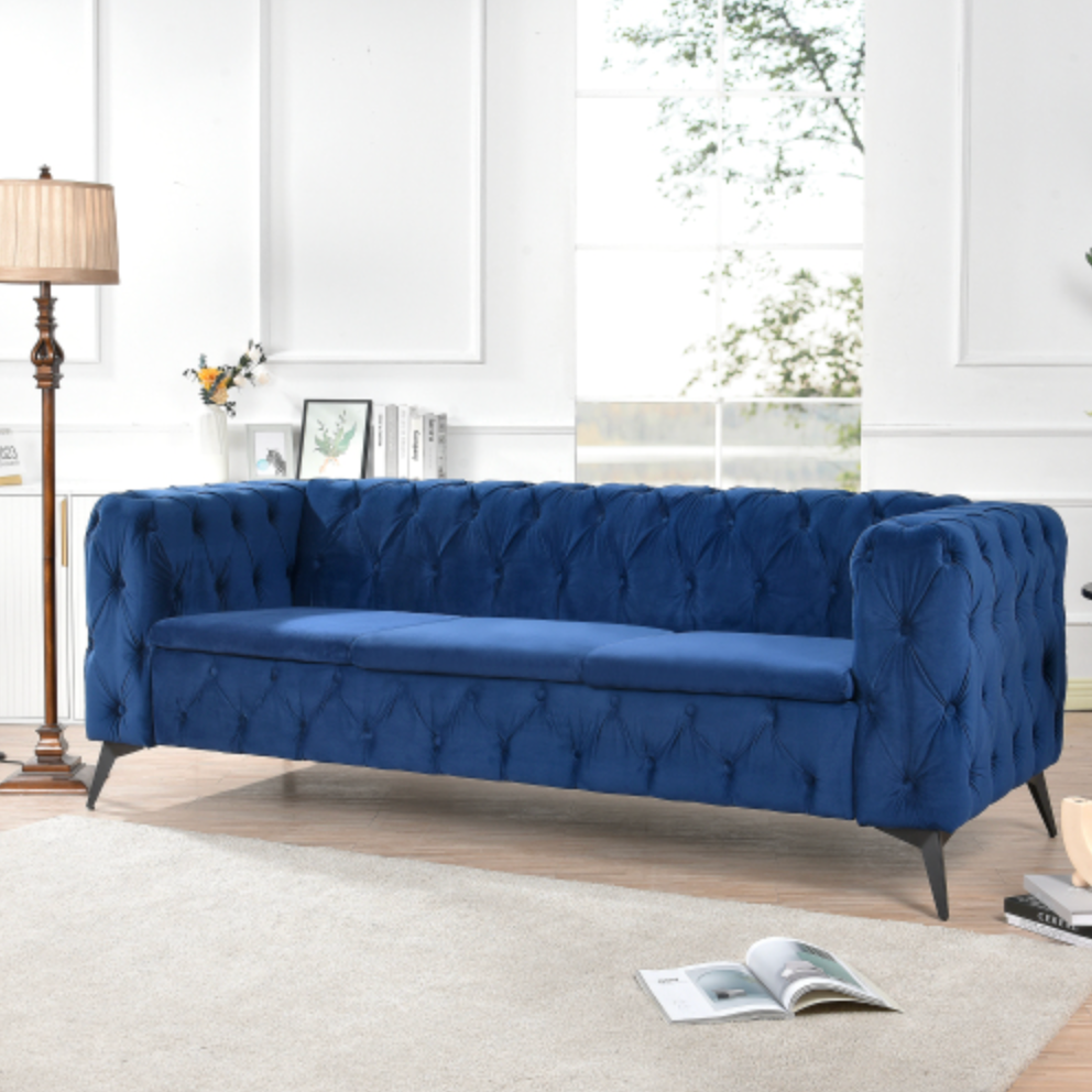 Styled Button-Tufted Square Arm Sofa, 3 Seater 84” - Revel Sofa 