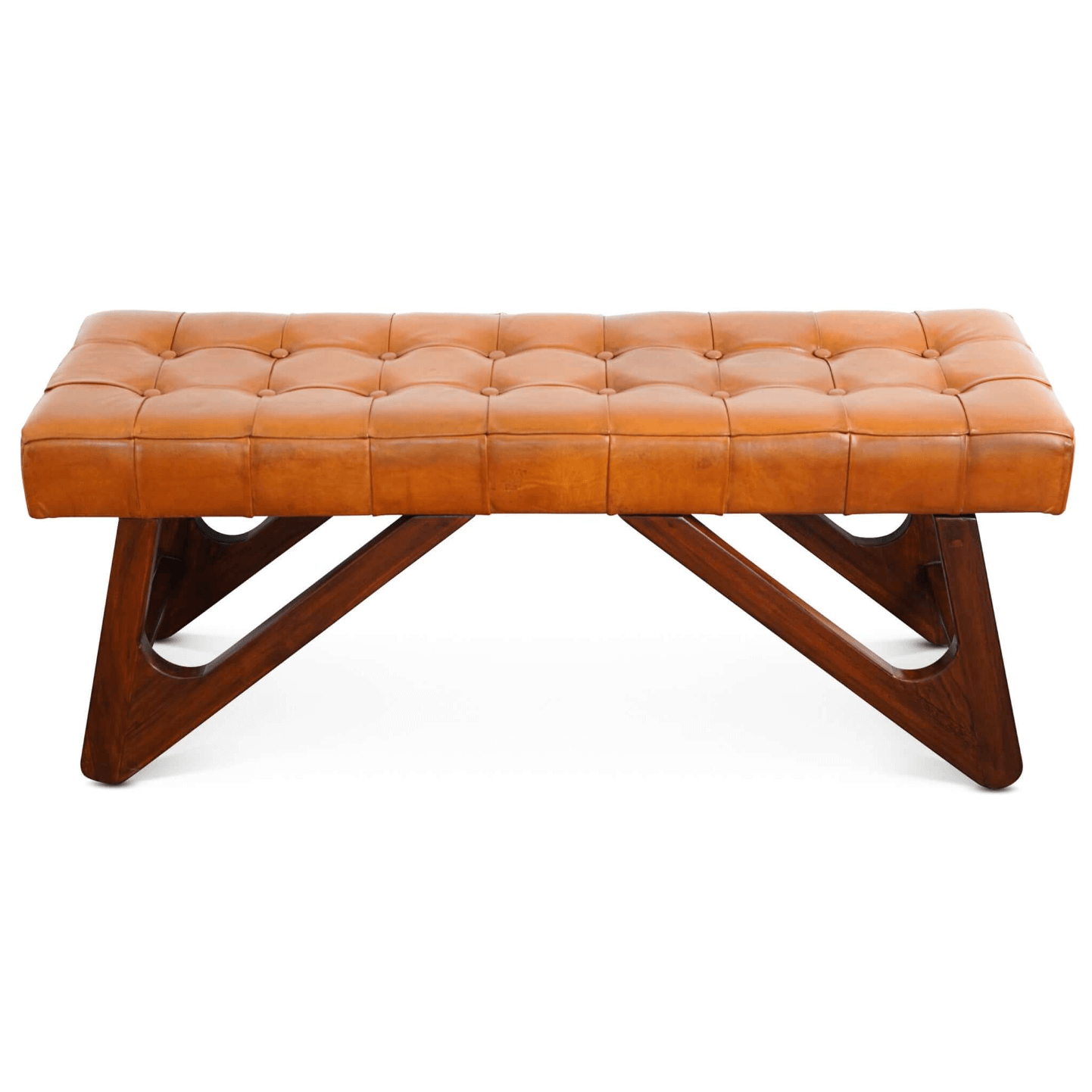 Mia MCM Button Tufted Genuine Leather Wood Base Bench 47" - Revel Sofa 